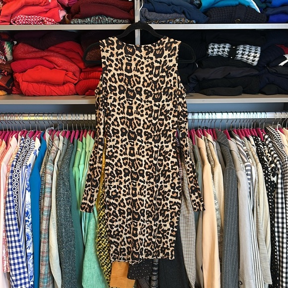 Venus black/tan leopard cold shoulder long sleeve stretchy dress size XS - Picture 3 of 3